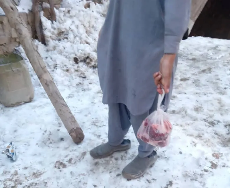 Meat package distributed from one-cow halal qurbani to a beneficiary household.